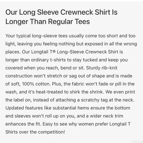 Duluth Trading Company Longtail Classic White Long Sleeve Crew Neck Shirt NWT - Picture 7 of 10